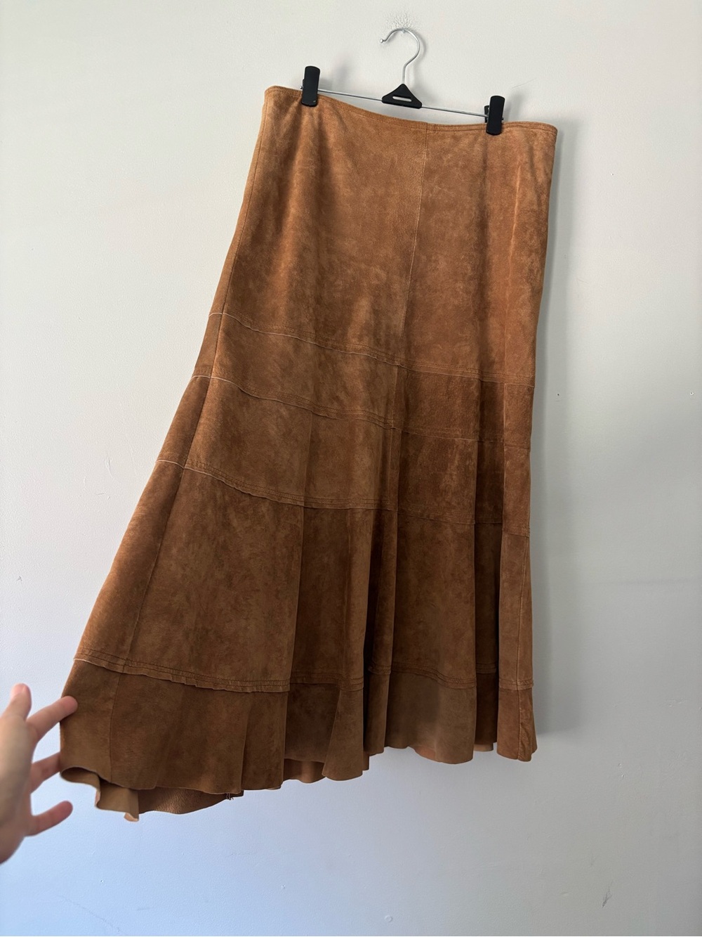Y2K Western Suede Brown Caramel Boho Patchwork Maxi Streetwear Skirt - Medium